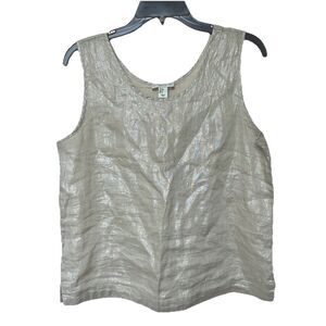 Linen Adrienne Vittadini Women's Top Med Sleeveless Metallic Shimmer Neutral